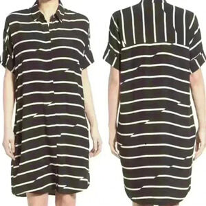 Dress Small Courier Break Stripe Black White Pockets Button Down